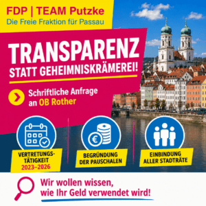 FDP Team Putzke fordert Transparenz statt Geheimniskrämerei – schriftliche Anfrage an OB Rother zu Stadtratspauschalen 2023–2026