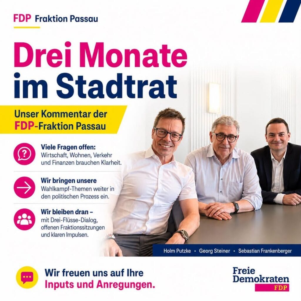 Drei Monate im Stadtrat - Unser Kommentar der FDP-Fraktion Passau mit Holm Putzke, Georg Steiner und Sebastian Frankenberger