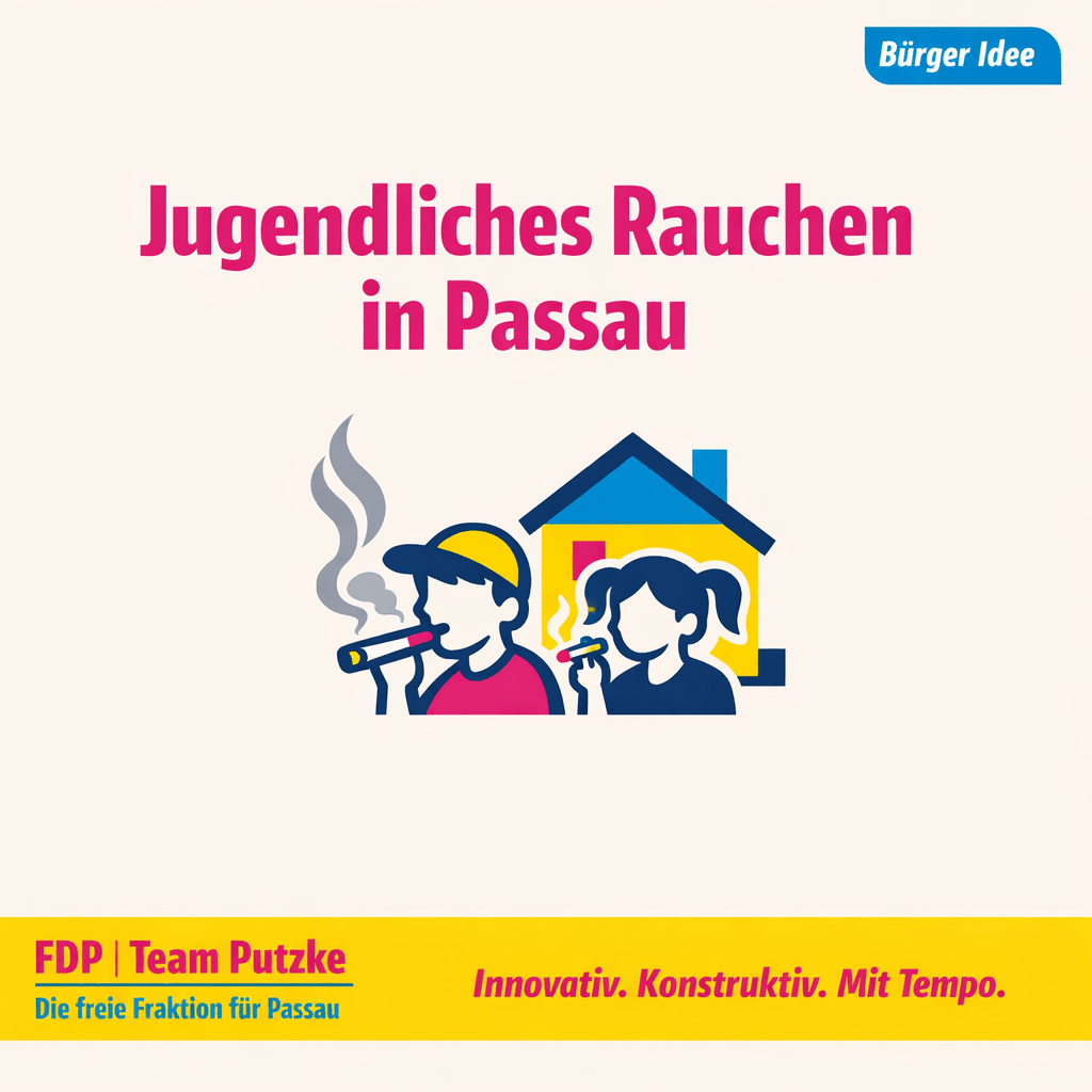 Sharepic der FDP-Fraktion Passau zum Antrag: Rauchen-Jugendschutzgesetz in Vermittlungsstelle in Passau